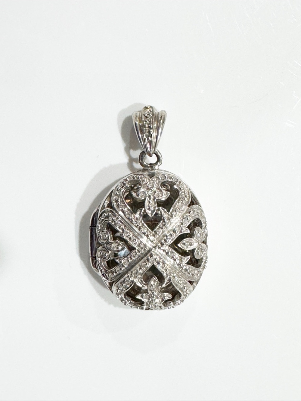 Chuck Clemency Sterling Silver Fleur De Lis Locket Charm Pendant Necklace